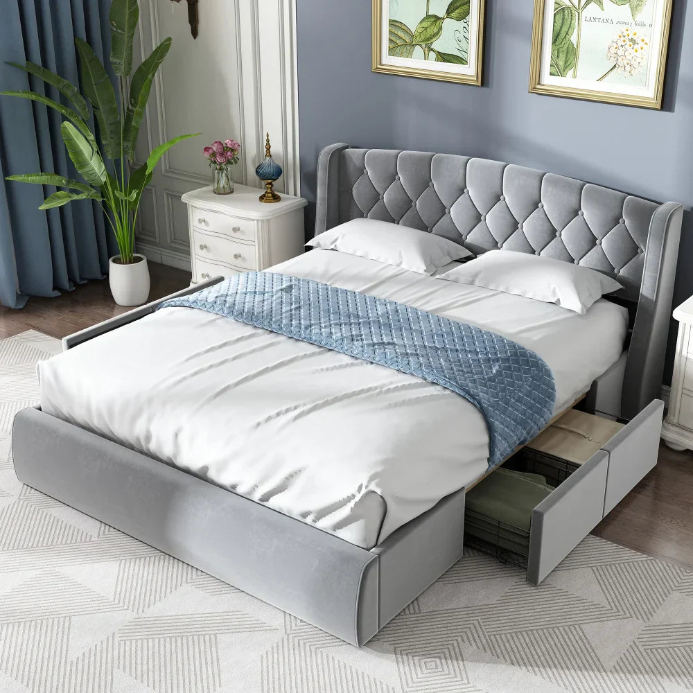 Lit matelassé en velours Freja