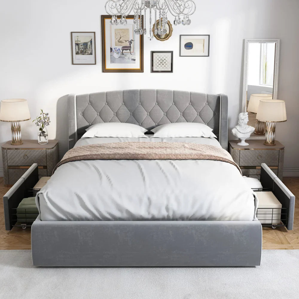 Lit matelassé en velours Freja