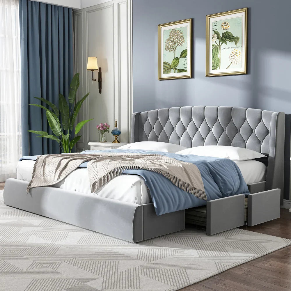 Lit matelassé en velours Freja